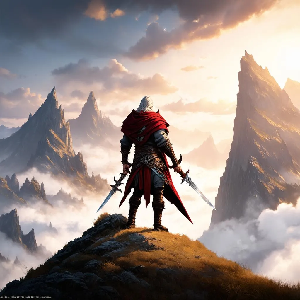 Elden Ring character standing on mountain top