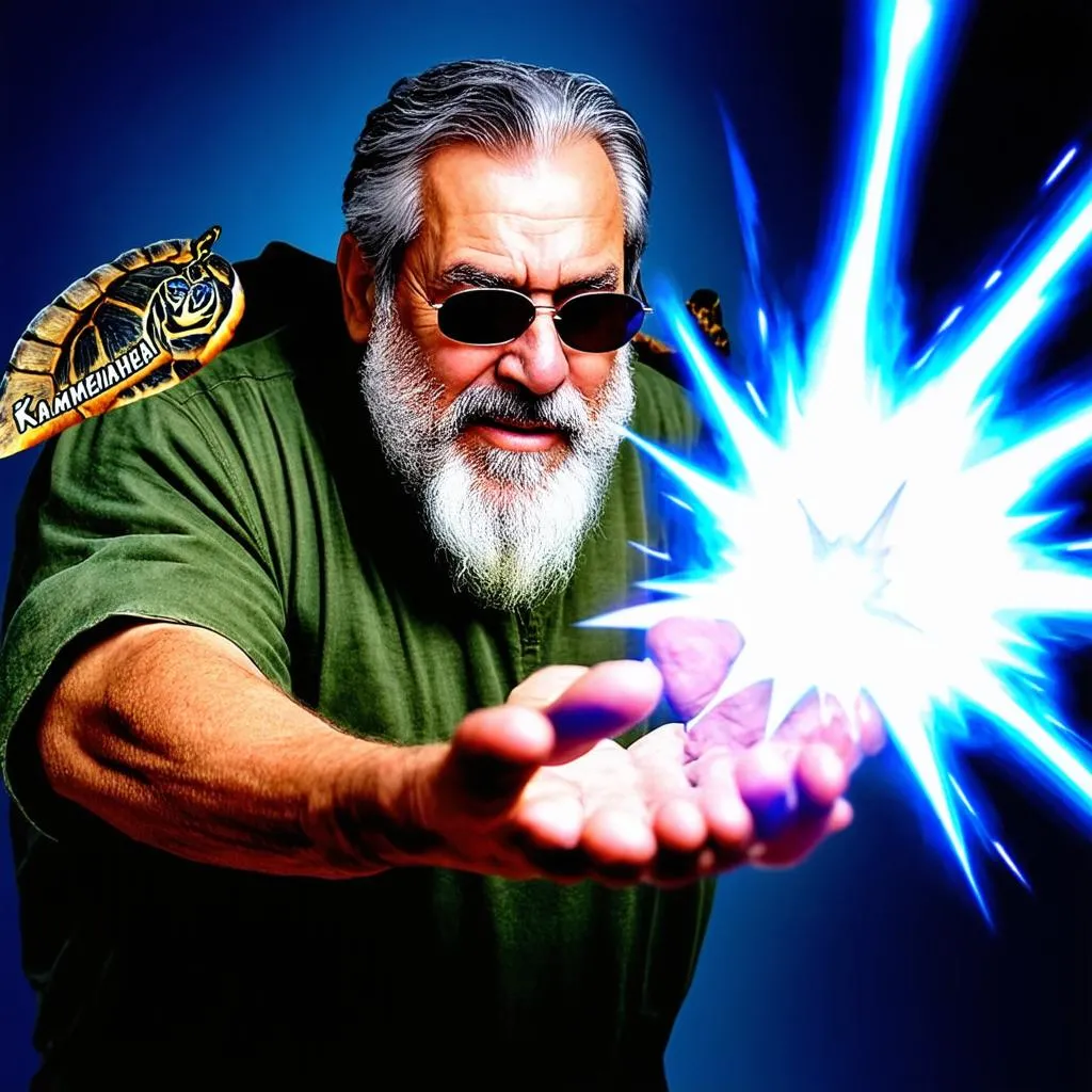 Hình ảnh Muten Roshi đang sử dụng Kamehameha