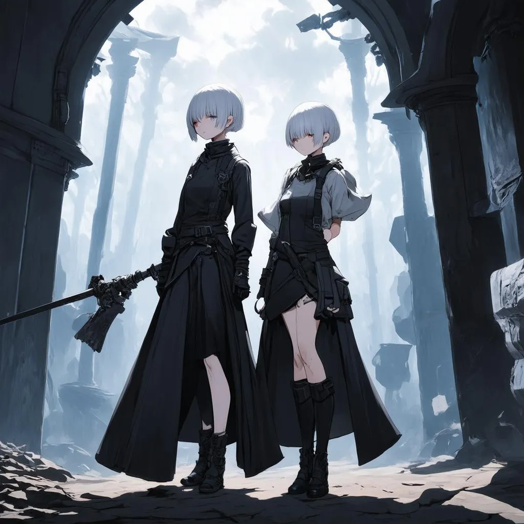 Hình ảnh nhân vật 2B và 9S trong game Nier Automata