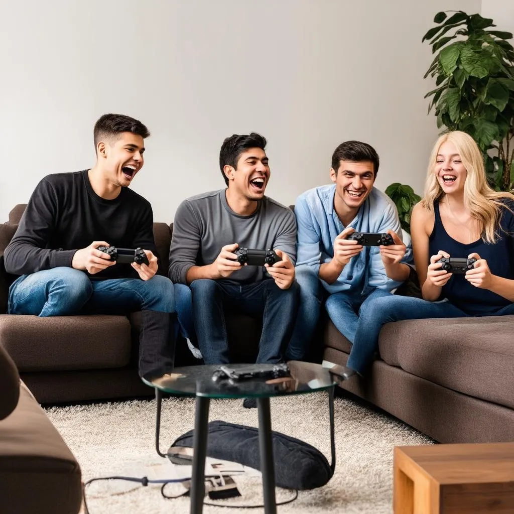 A group of friends playing video games together