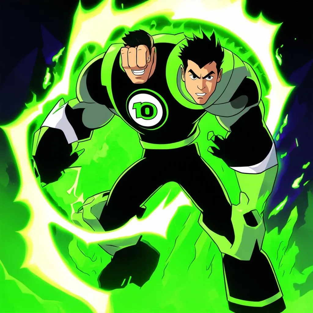 Ben 10 is using the omnitrix to transform