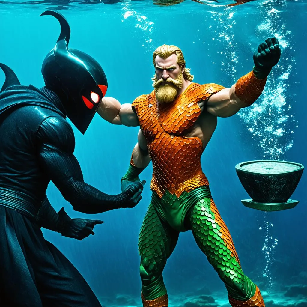 Black Manta và Aquaman đang đánh nhau dưới nước