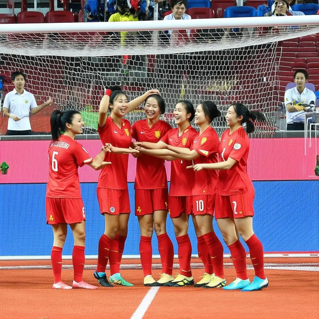 Các cầu thủ nữ Việt Nam ăn mừng chức vô địch Sea Games