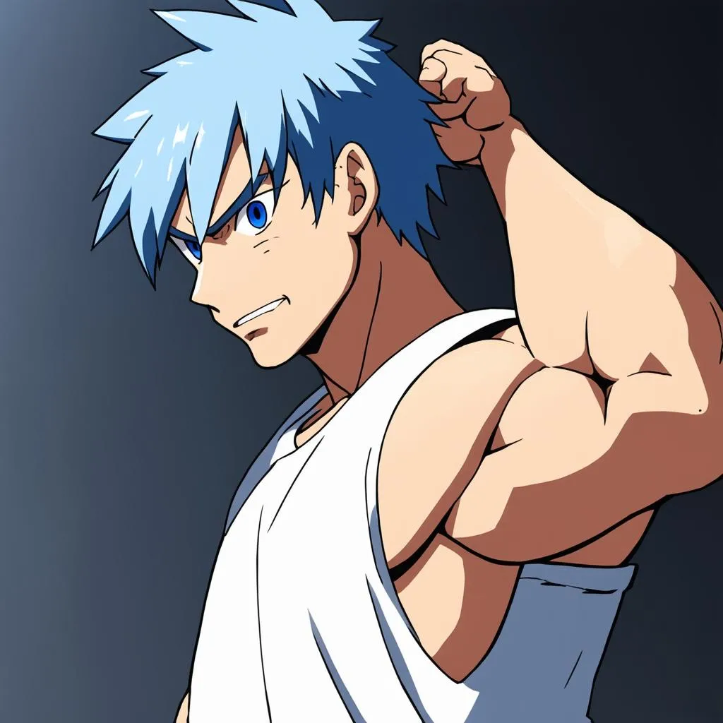 Hình ảnh buff anime boy model góc nhìn từ bên hông