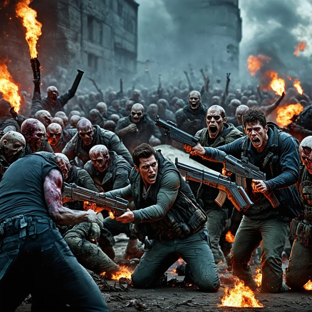 Các chiến sĩ đang chiến đấu với lũ zombie trong World War Z