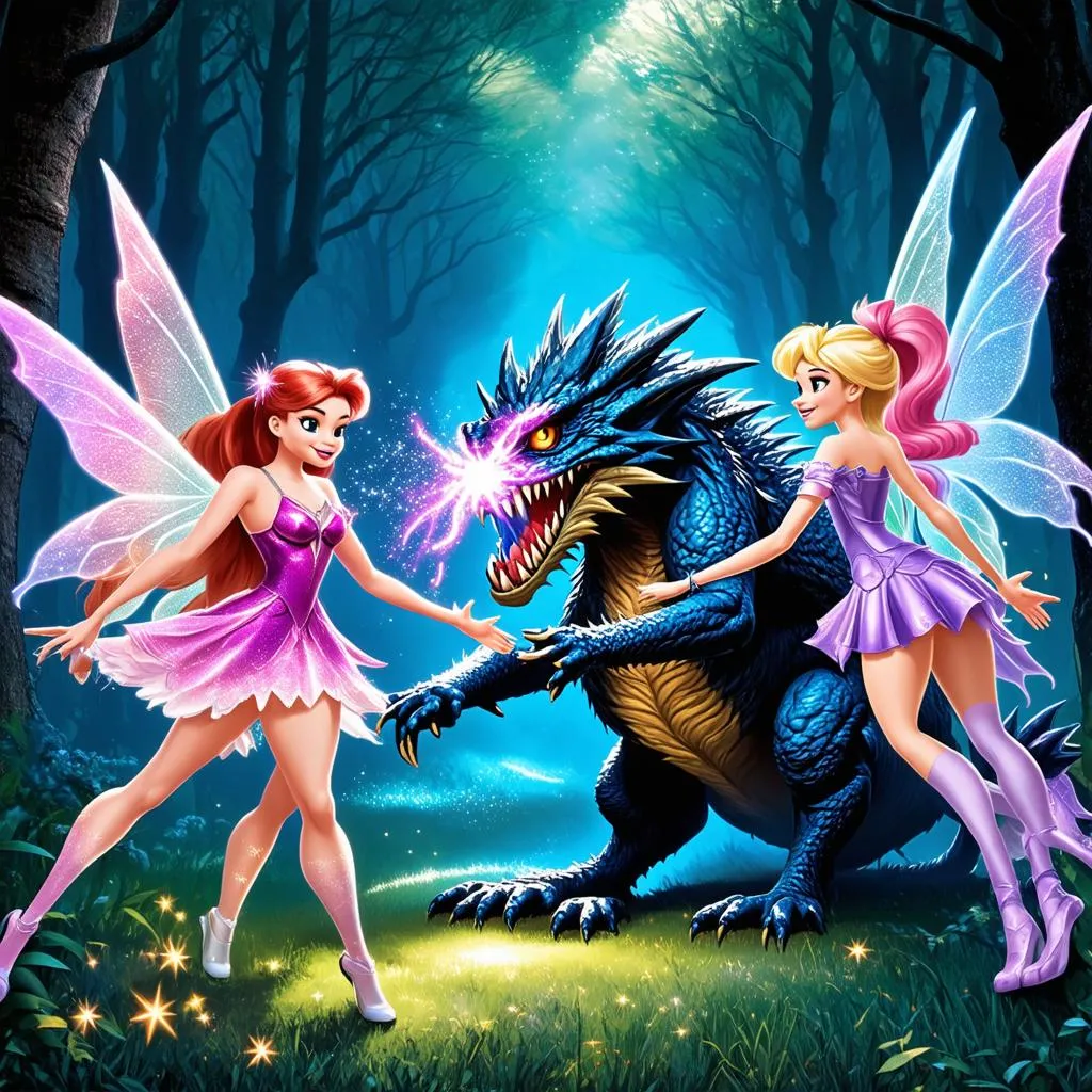 Các nàng tiên Winx đang chiến đấu với quái vật