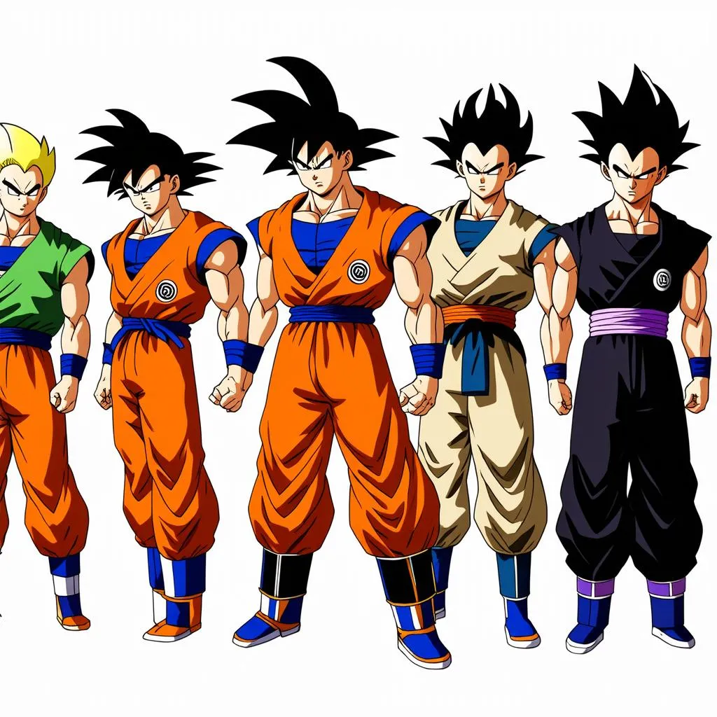 Hình ảnh các nhân vật quen thuộc trong game 7 Viên Ngọc Rồng 2.2:  Goku, Vegeta, Gohan...