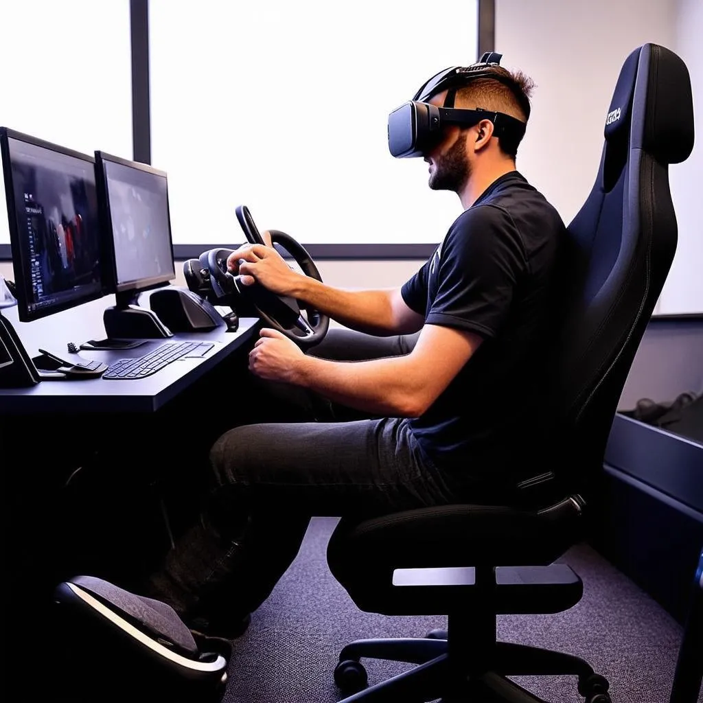 A person playing racing game in VR