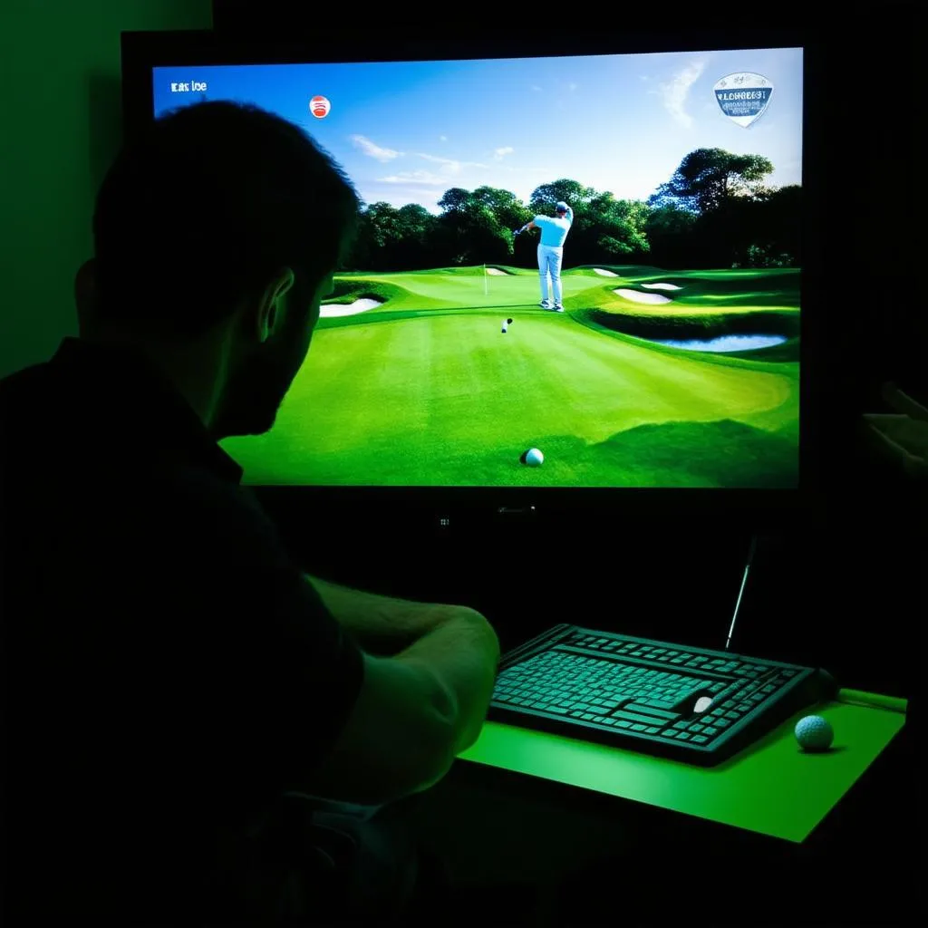 Người chơi đang trải nghiệm golf simulator