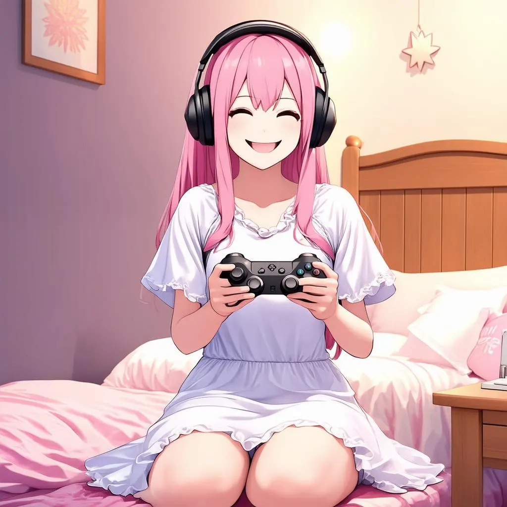 Cô gái anime đang chơi game