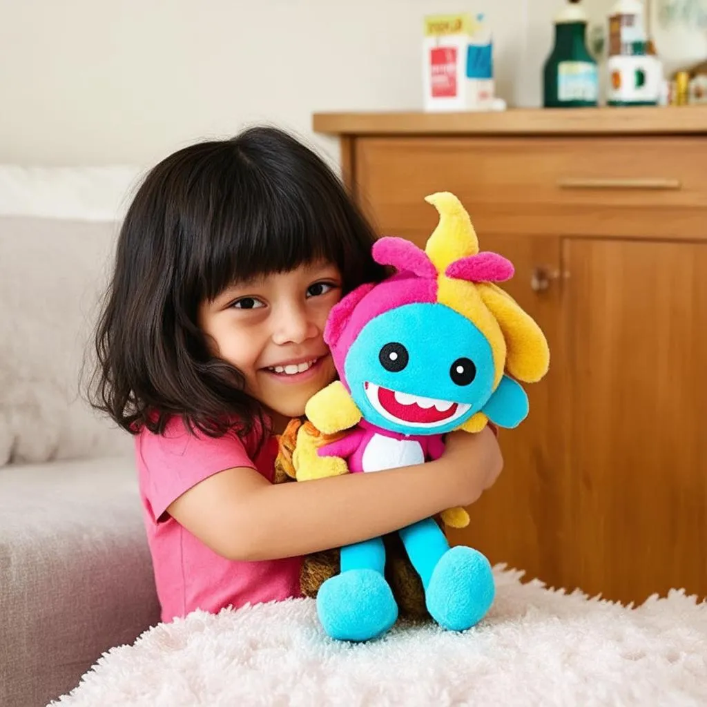 Cô bé chơi với búp bê Ugly Dolls