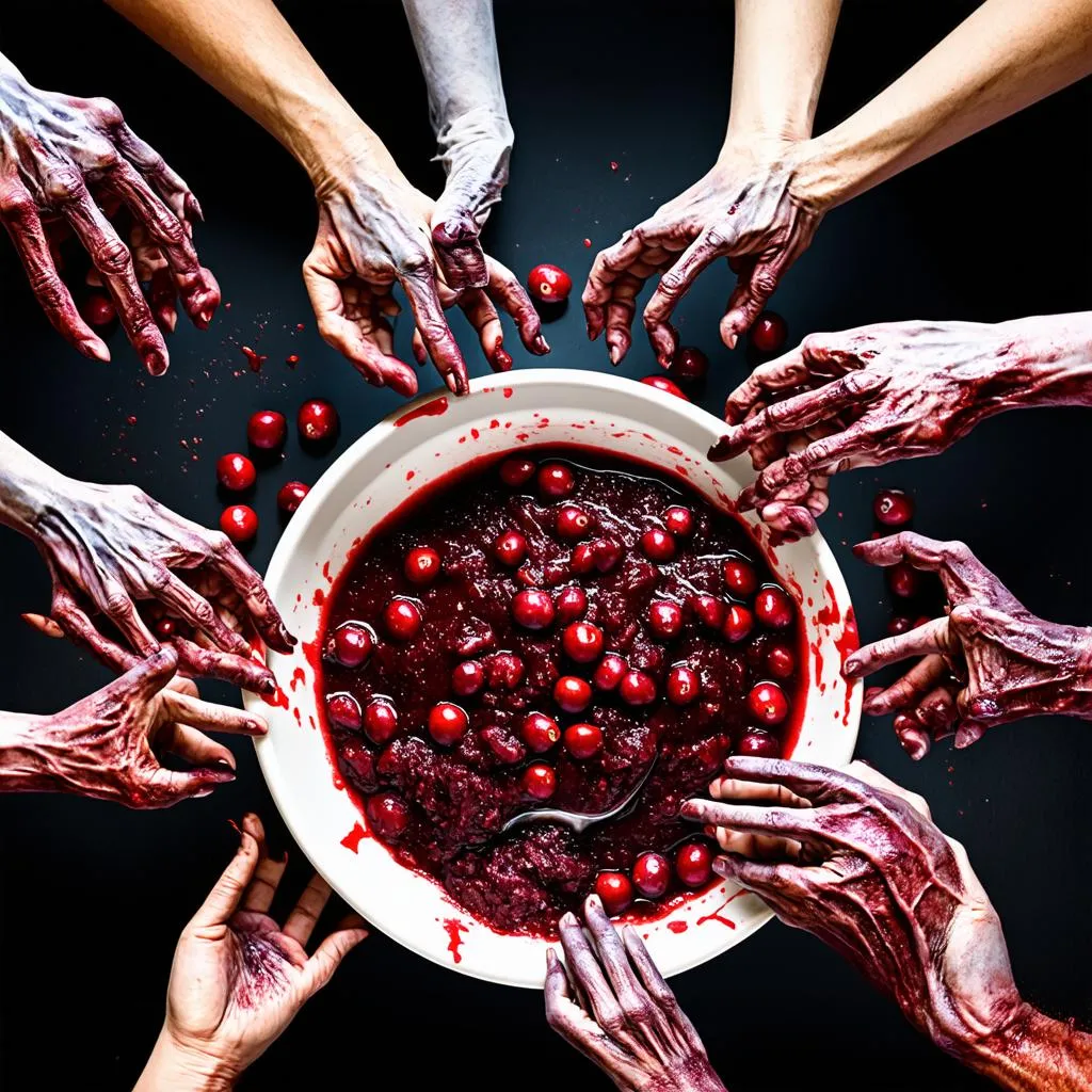 Bát cranberry sauce bị tấn công bởi zombie