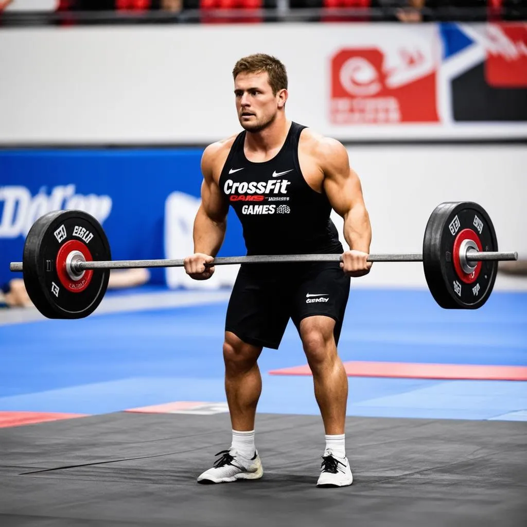 Vận động viên đang thực hiện bài tập deadlift