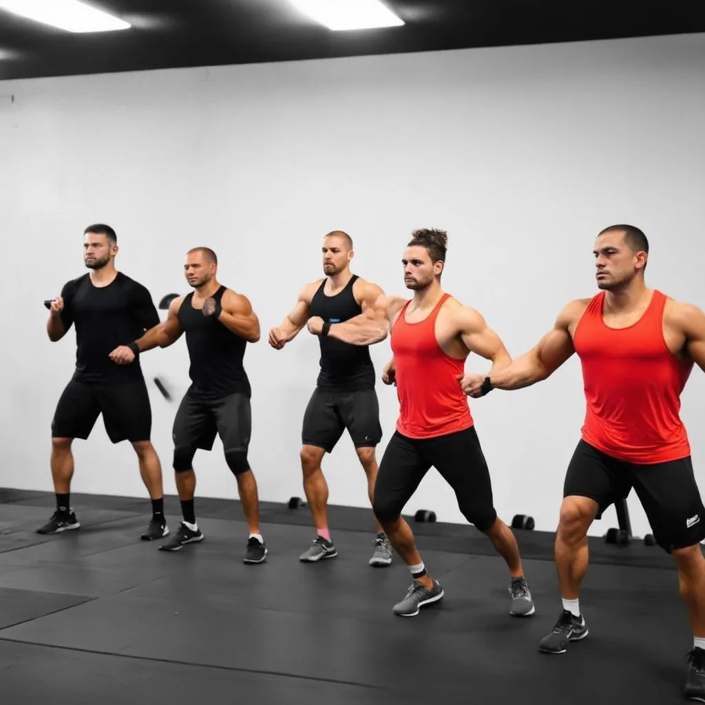 Một nhóm vận động viên đang tập luyện CrossFit cùng nhau