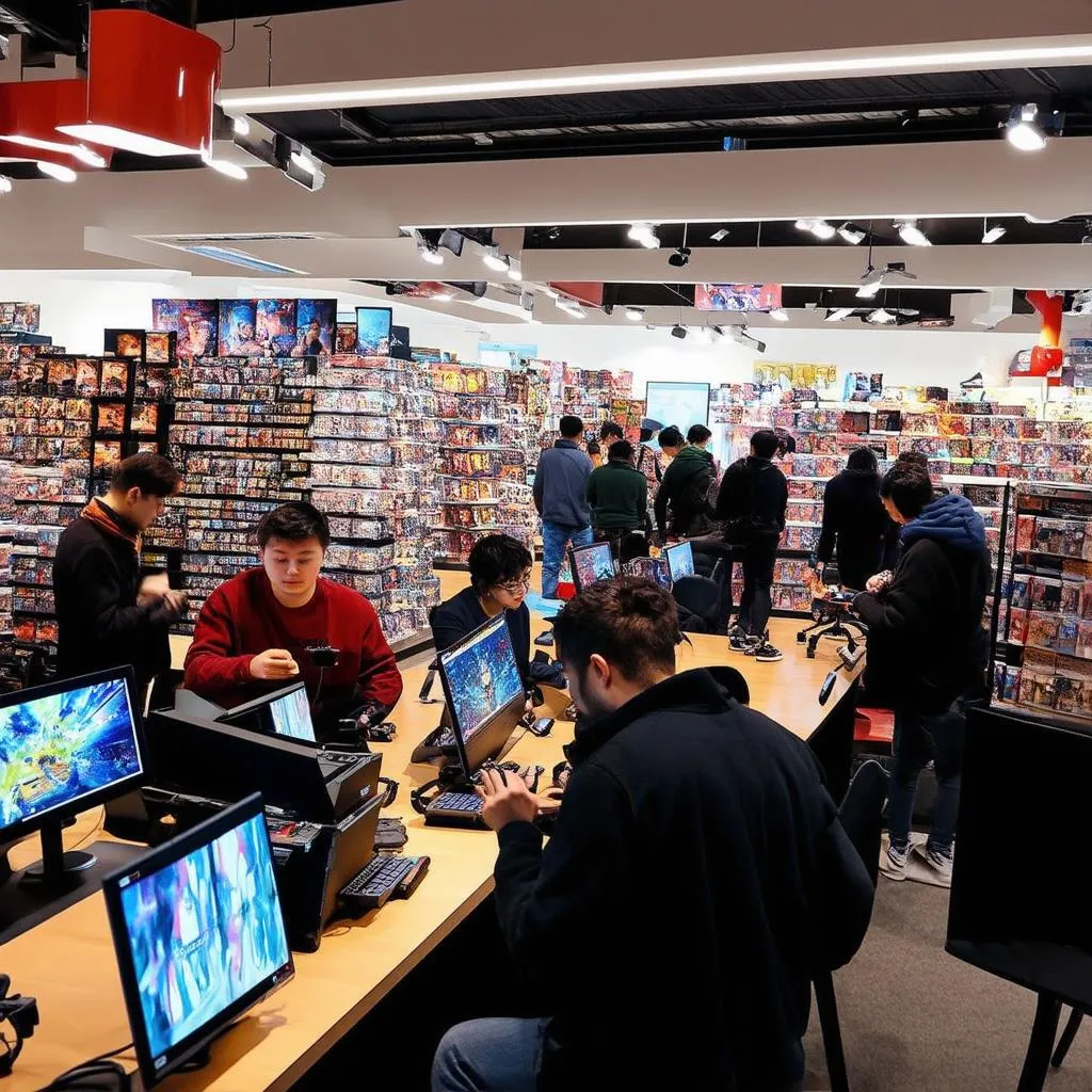 Crowded offline game store