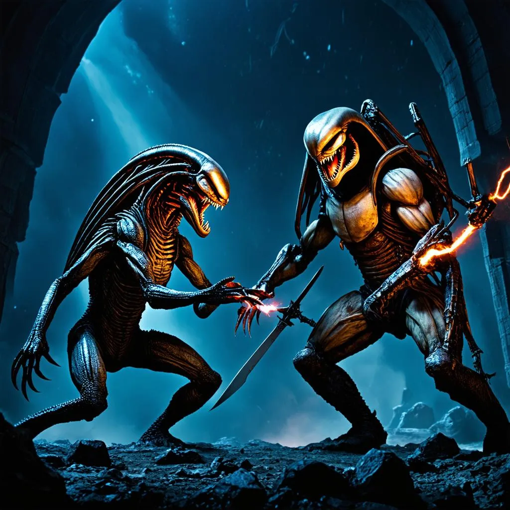 Alien vs. Predator battle scene