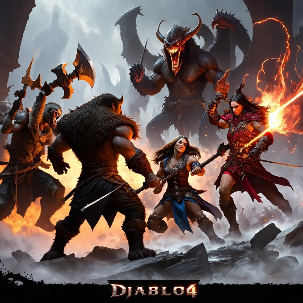 Diablo 4 Character Classes Fighting Demons