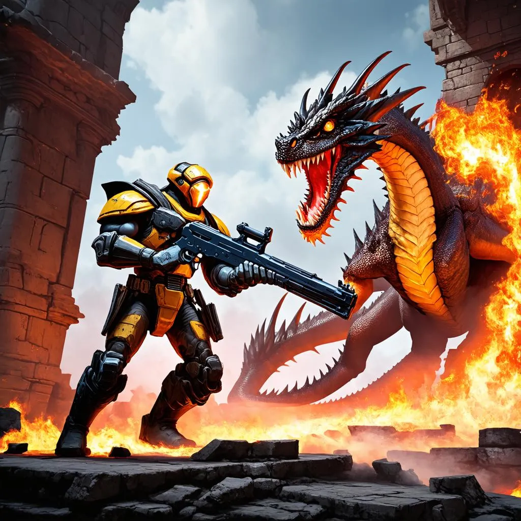 Doom Slayer chiến đấu với rồng