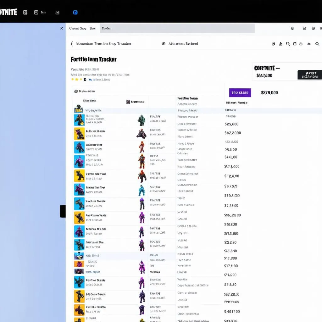 Giao diện Fortnite Item Shop Tracker