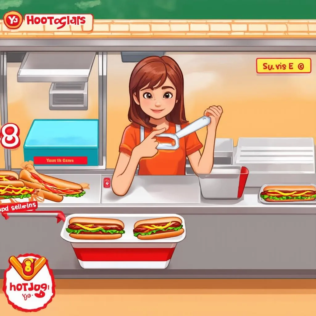 Cô gái đang chơi game bán hotdog Y8