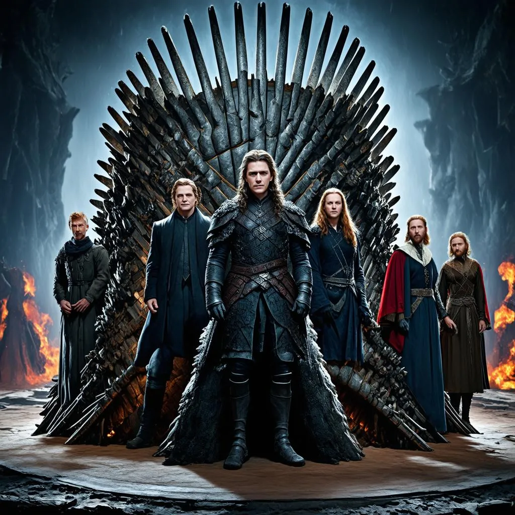 Các nhân vật Game of Thrones đứng trước Iron Throne