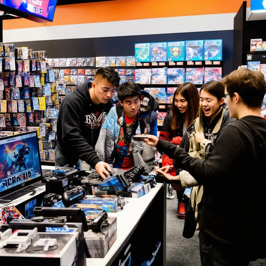 Gamers shopping at a game shop