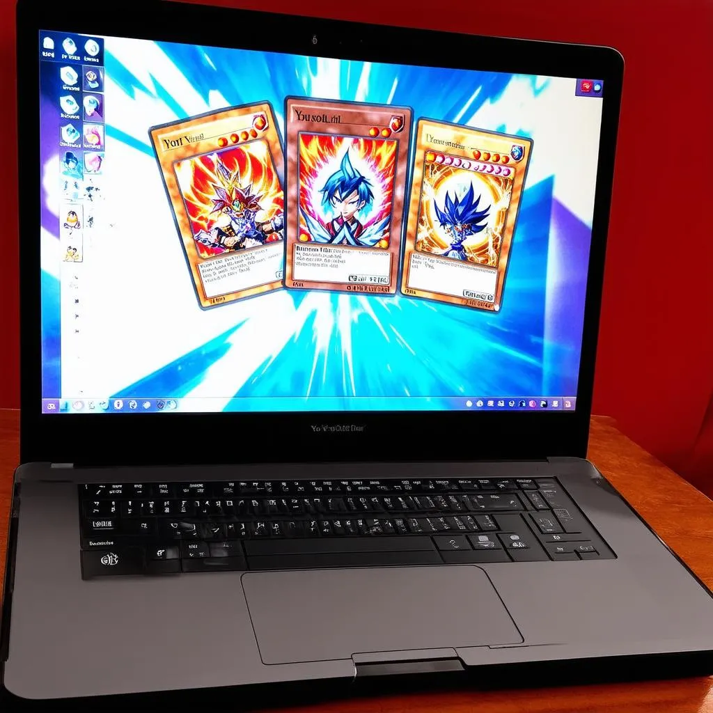 Laptop đang mở game Yu-Gi-Oh!