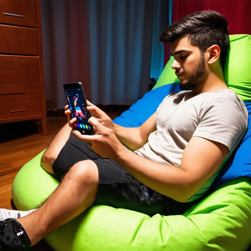 Gamer playing on phone