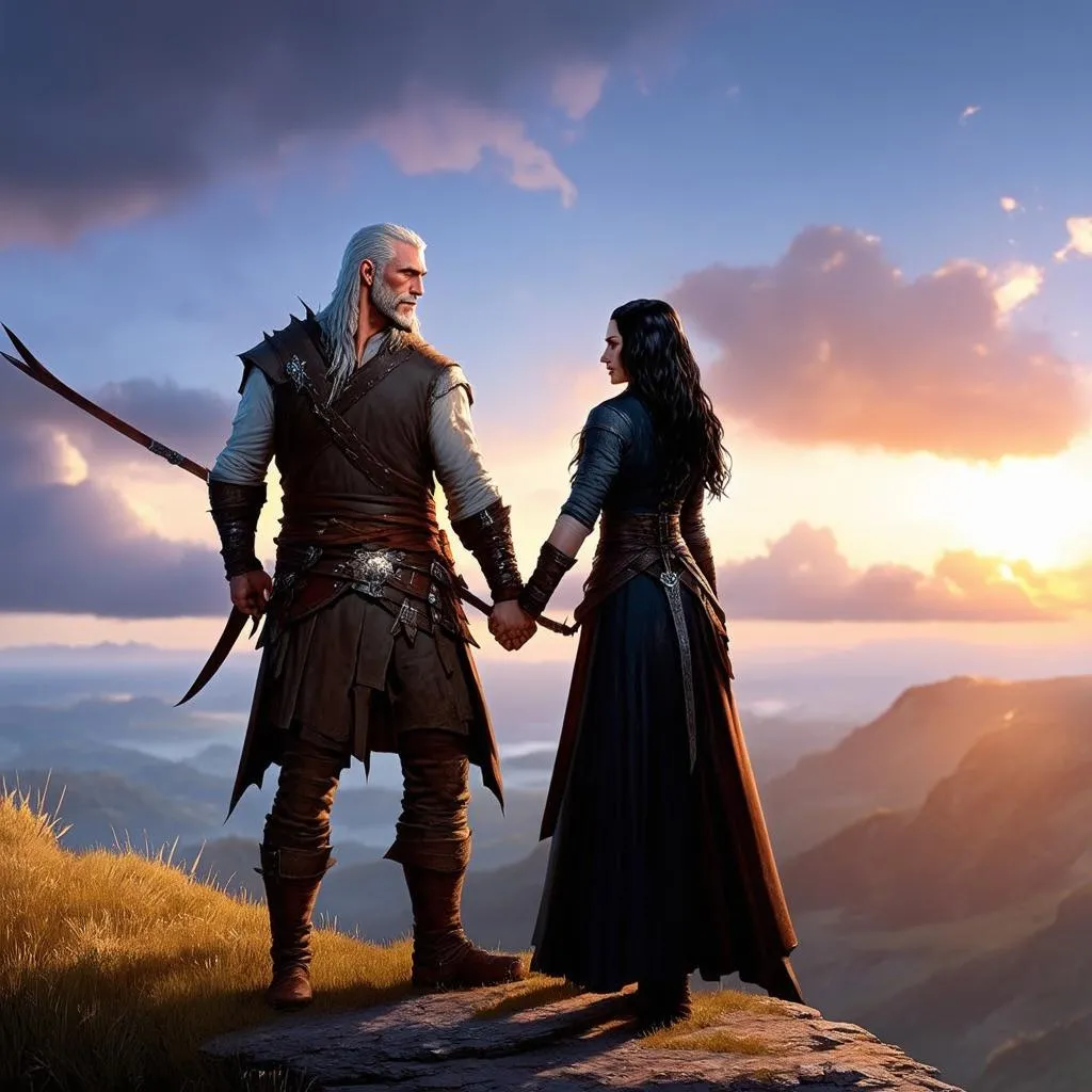 Geralt và Yennefer tay trong tay