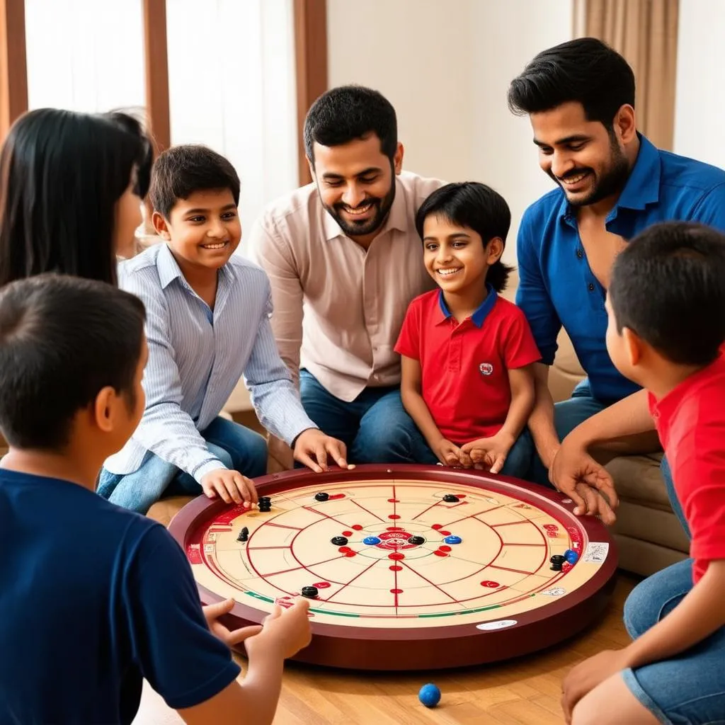 Family playing Carrom