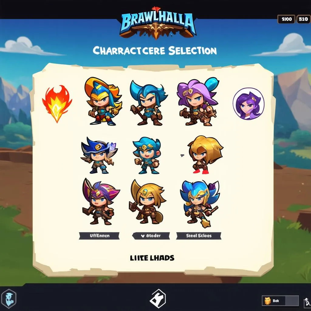 Giao diện chọn nhân vật Brawlhalla