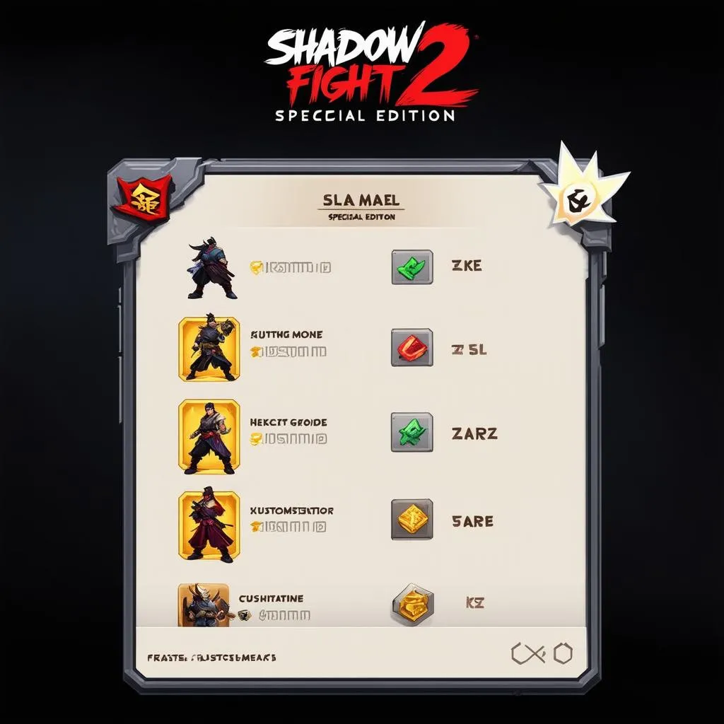 Giao diện game Shadow Fight 2 Special Edition với đầy đủ tính năng