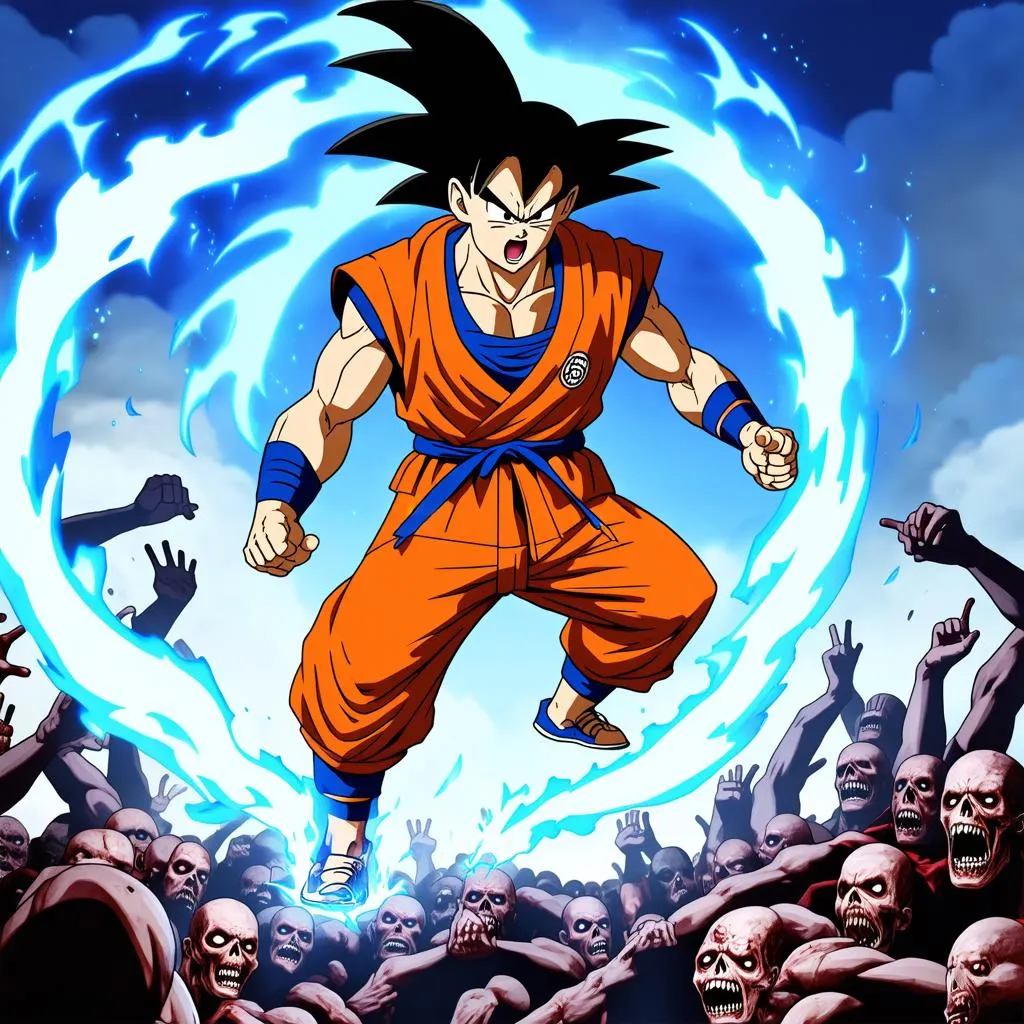 Goku chiến đấu với zombie