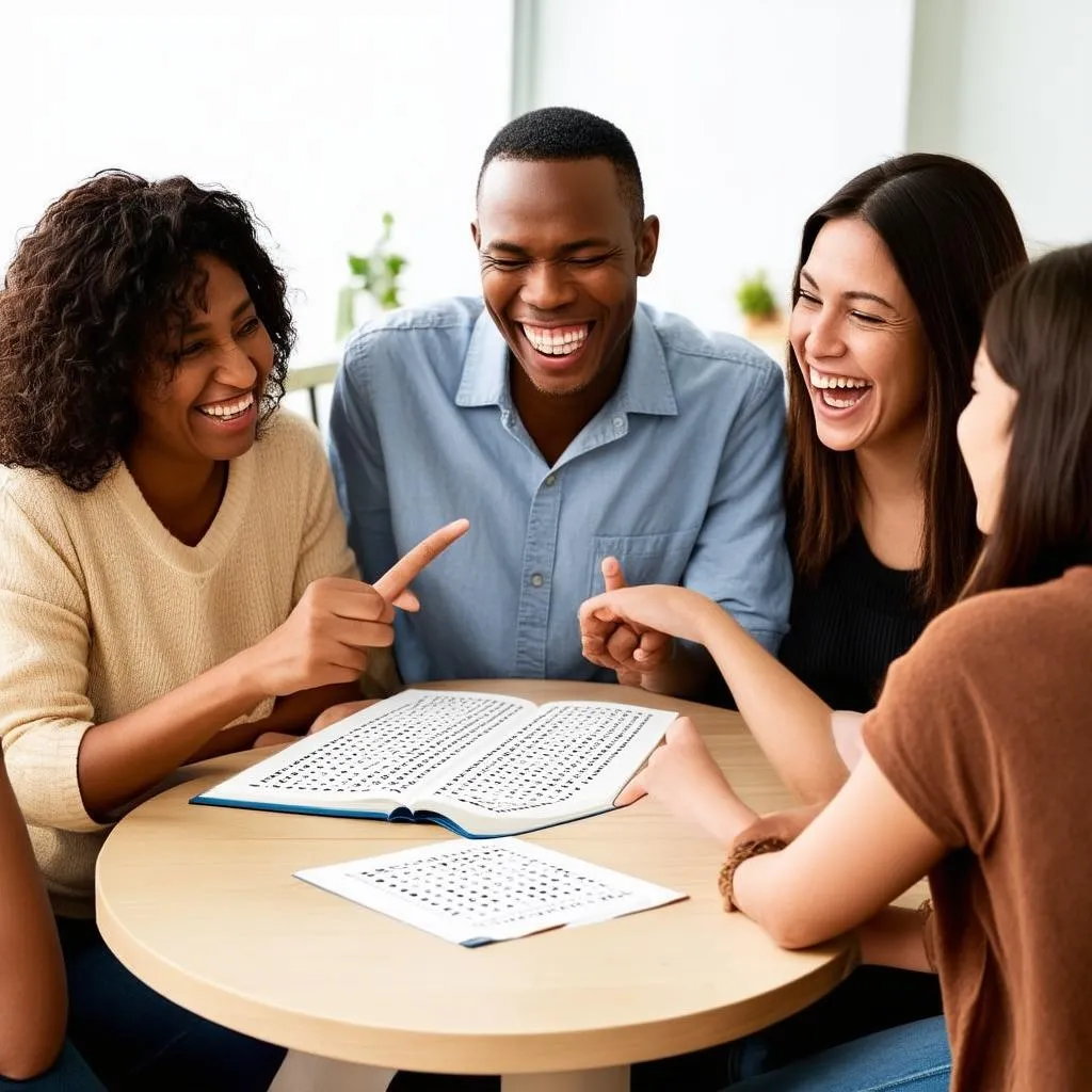 Group of Friends Playing Word Search Game