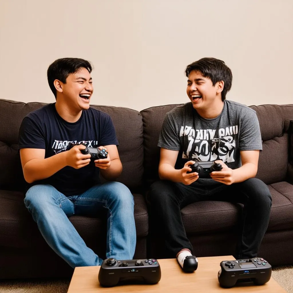 Two Friends Playing Games Together