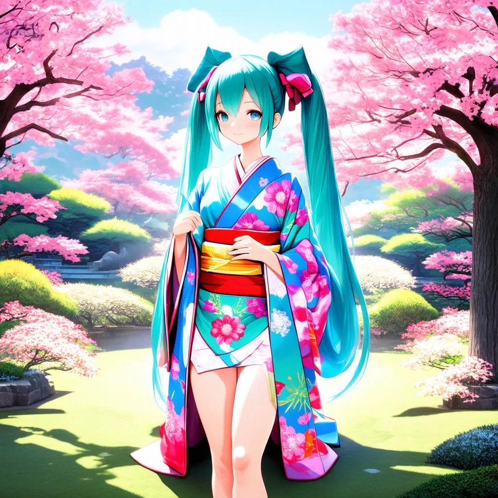 Hatsune Miku mặc trang phục truyền thống Nhật Bản