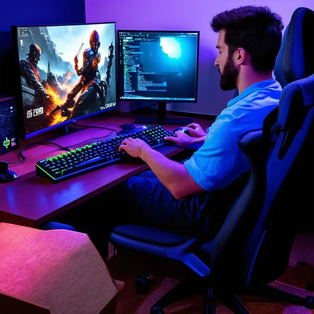 A gamer playing games on a HP gaming desktop