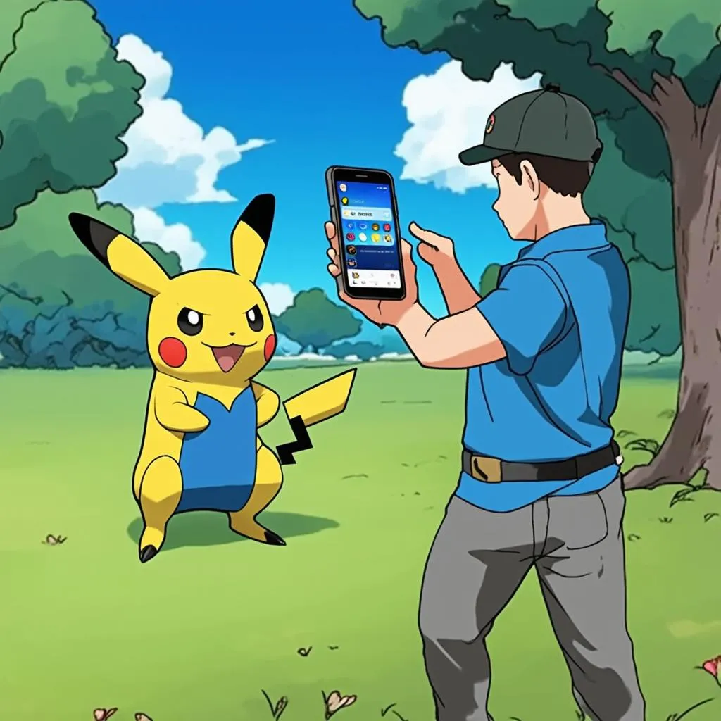 Huấn luyện viên Pokemon đang bắt Pokemon