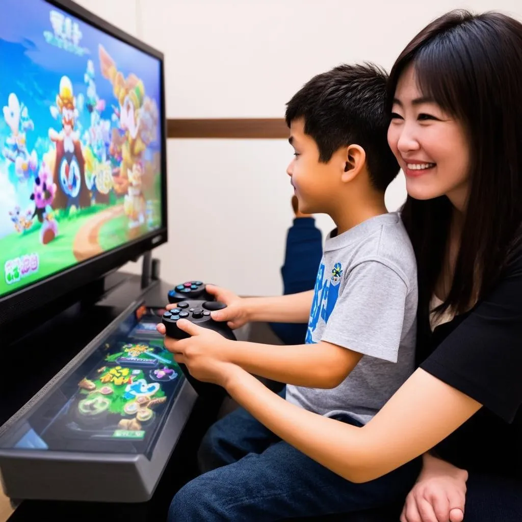 Japanese game mom and son