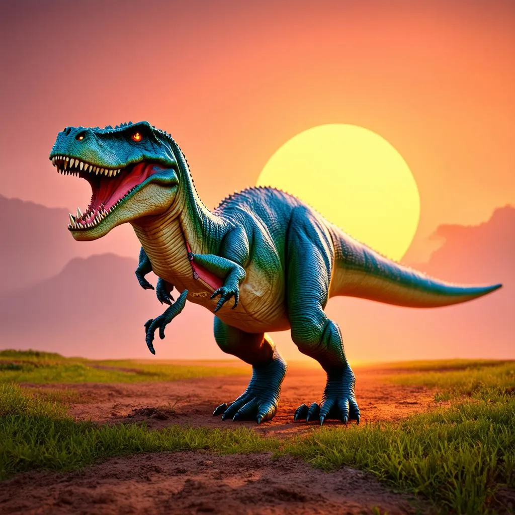 Khủng long T-Rex dưới nắng hoàng hôn