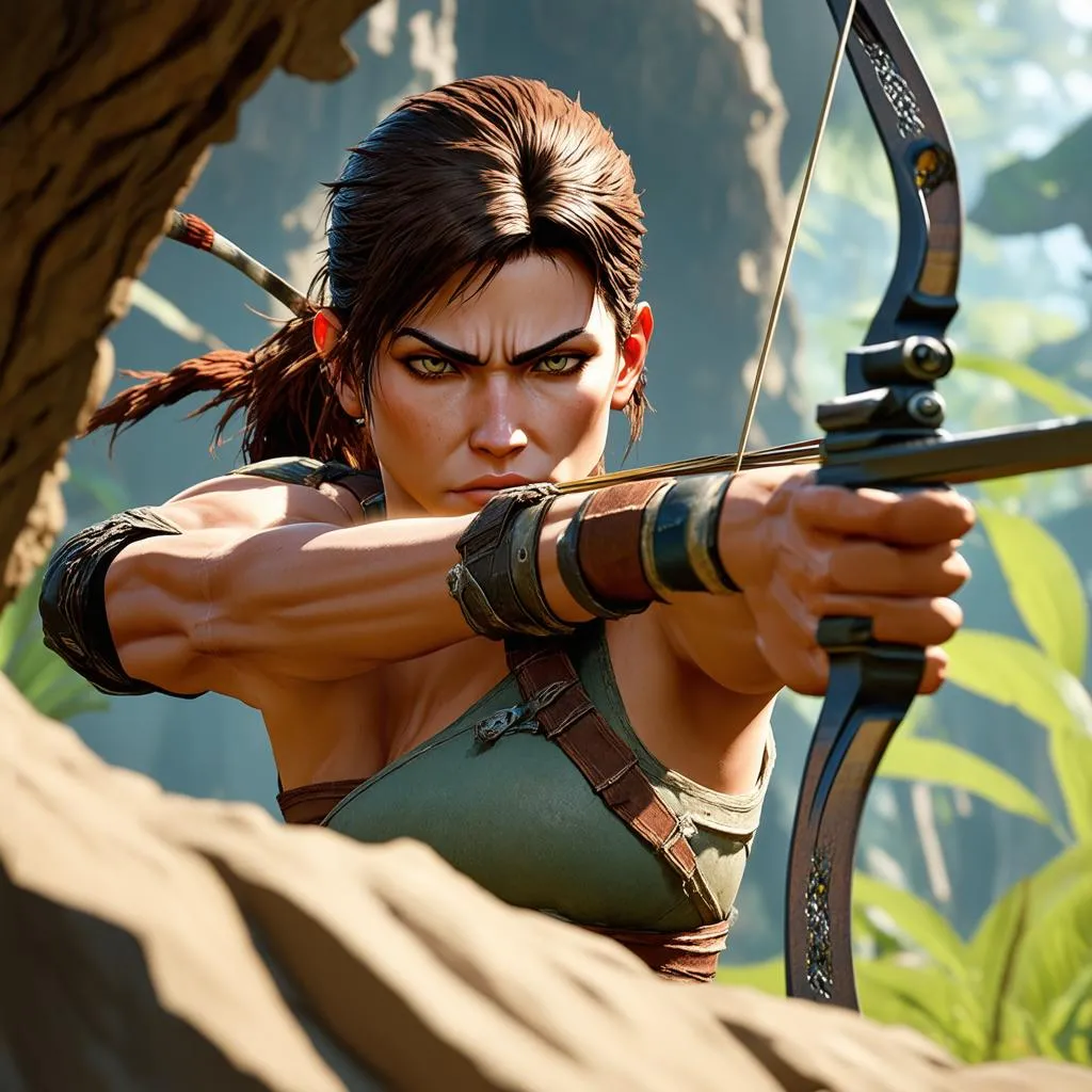 Lara Croft đối mặt với kẻ thù