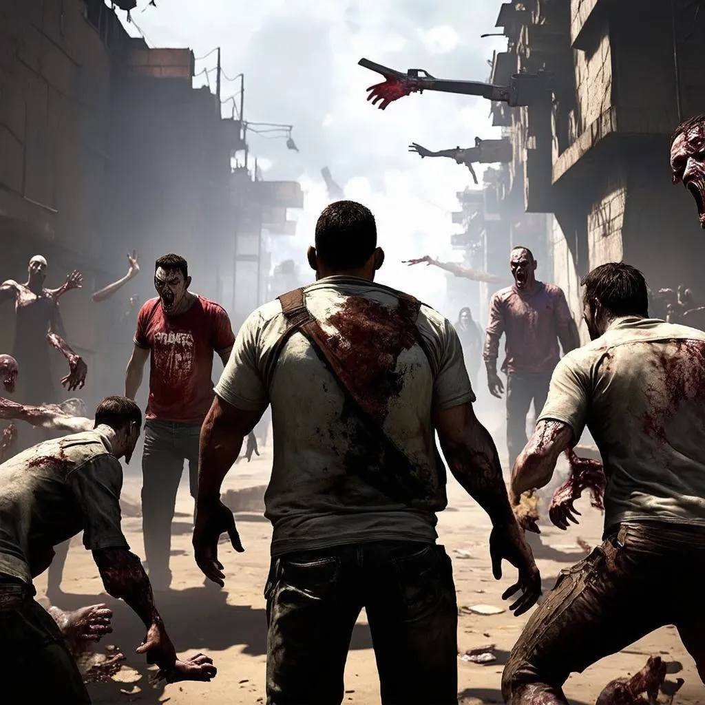 Những người sống sót trong Left 4 Dead 2 đang chiến đấu chống lại lũ zombie