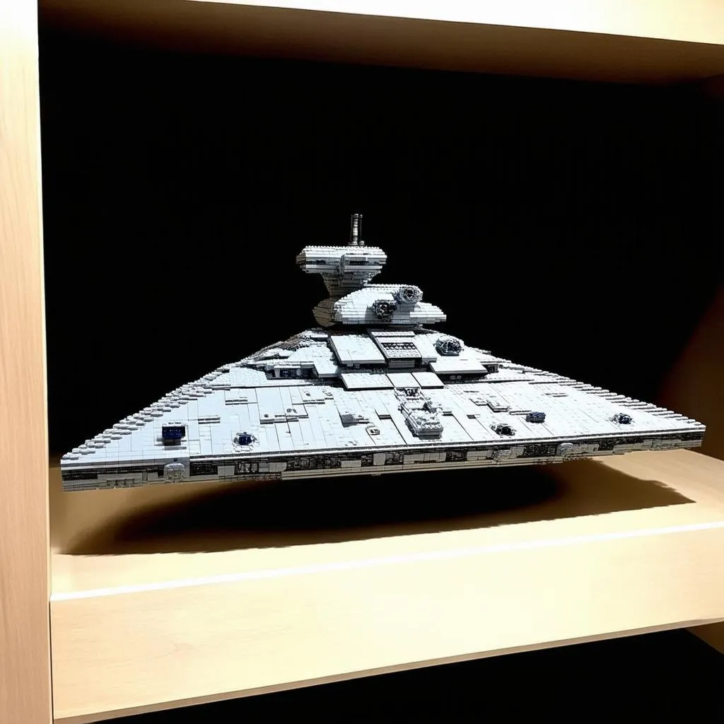 Mô hình LEGO Star Destroyer được trưng bày trên kệ