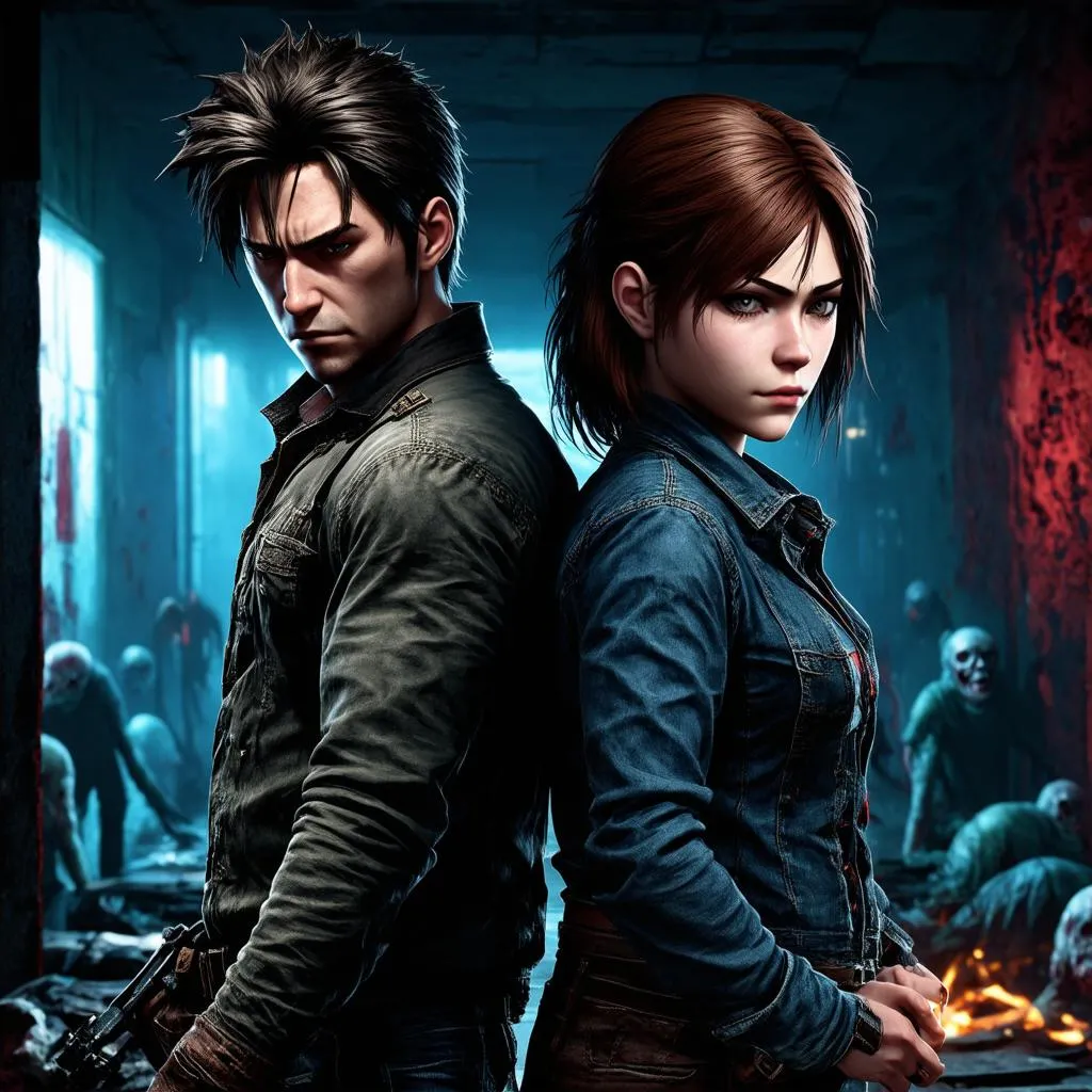 Leon Resident Evil and Claire Redfield