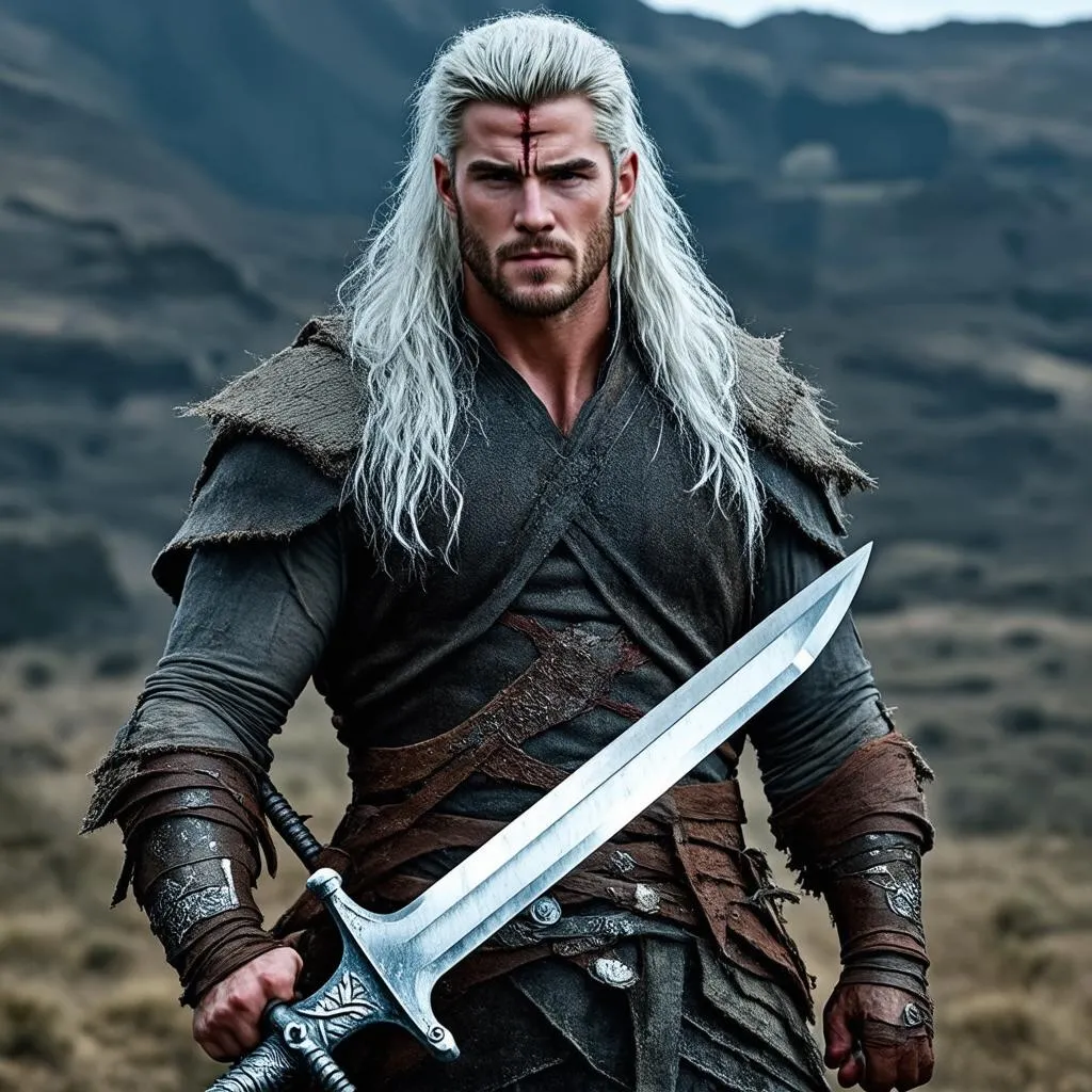 Liam Hemsworth với tạo hình phù hợp cho vai Geralt