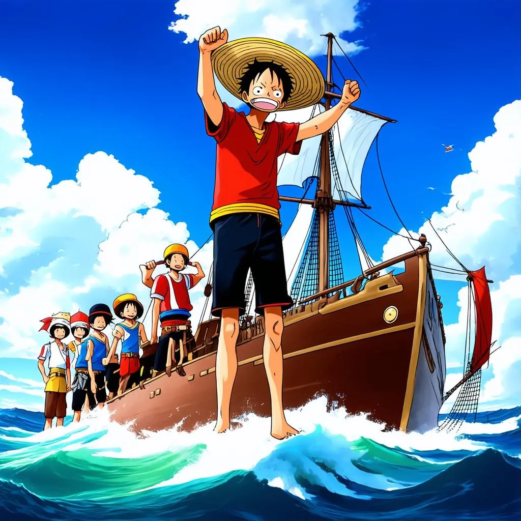 Luffy đứng trên đầu tàu Going Merry