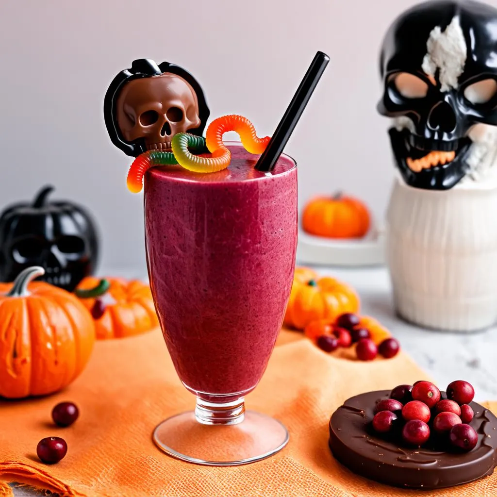 Ly sinh tố cranberry được trang trí theo phong cách Halloween