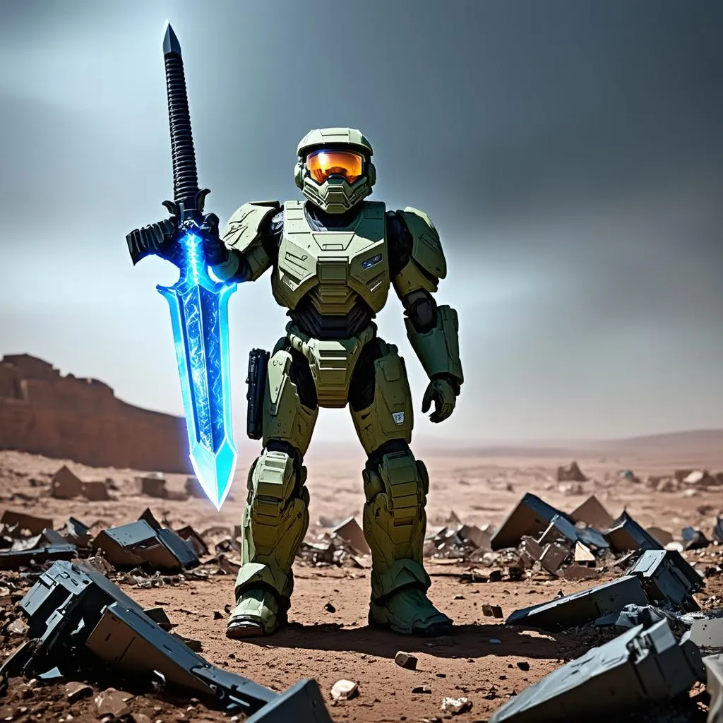 Master Chief holding Halo Sword