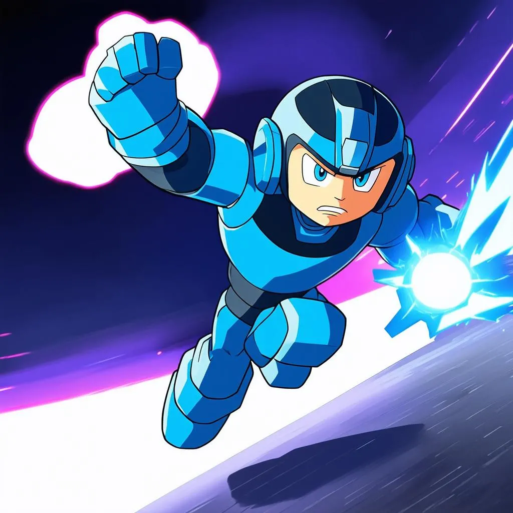 Mega Man 11 chạy và bắn