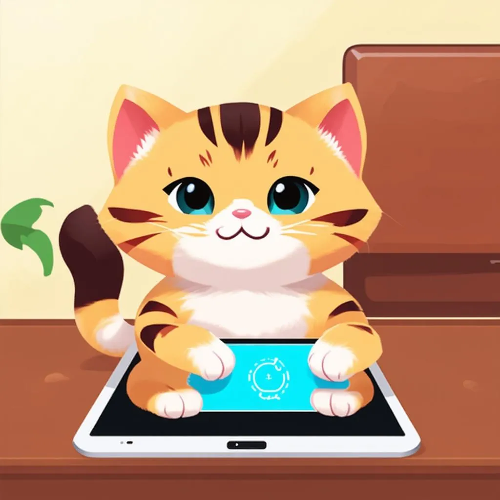 Mèo chơi game trên iPad